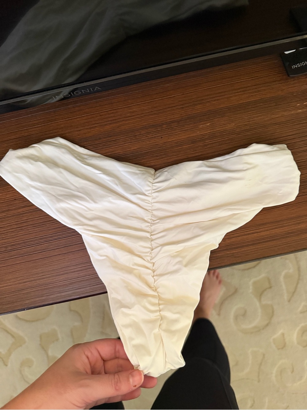 Frankies Bikinis White Ruched Swim Bottoms